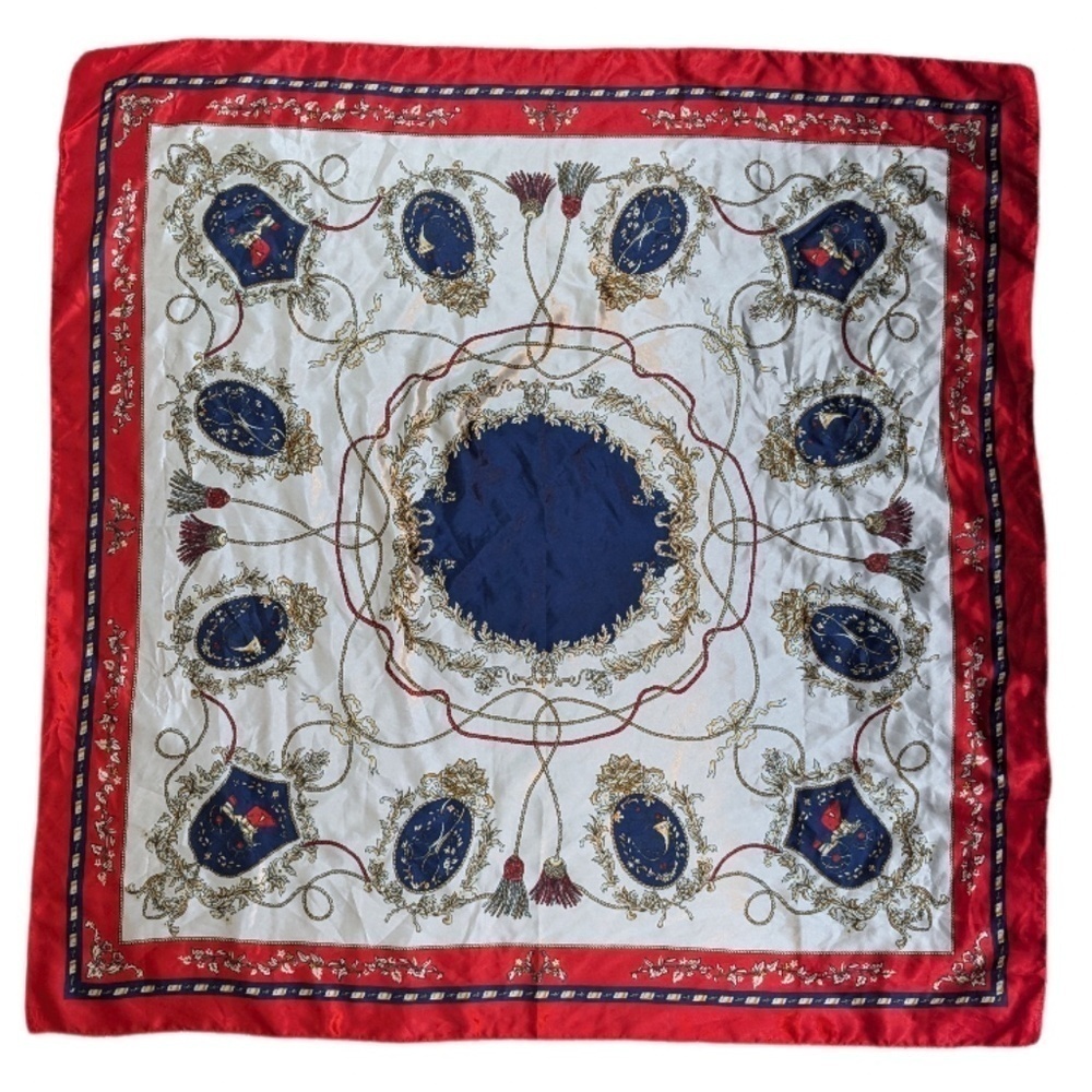 Classic Red, Navy & Cream Decorative Silk Scarf